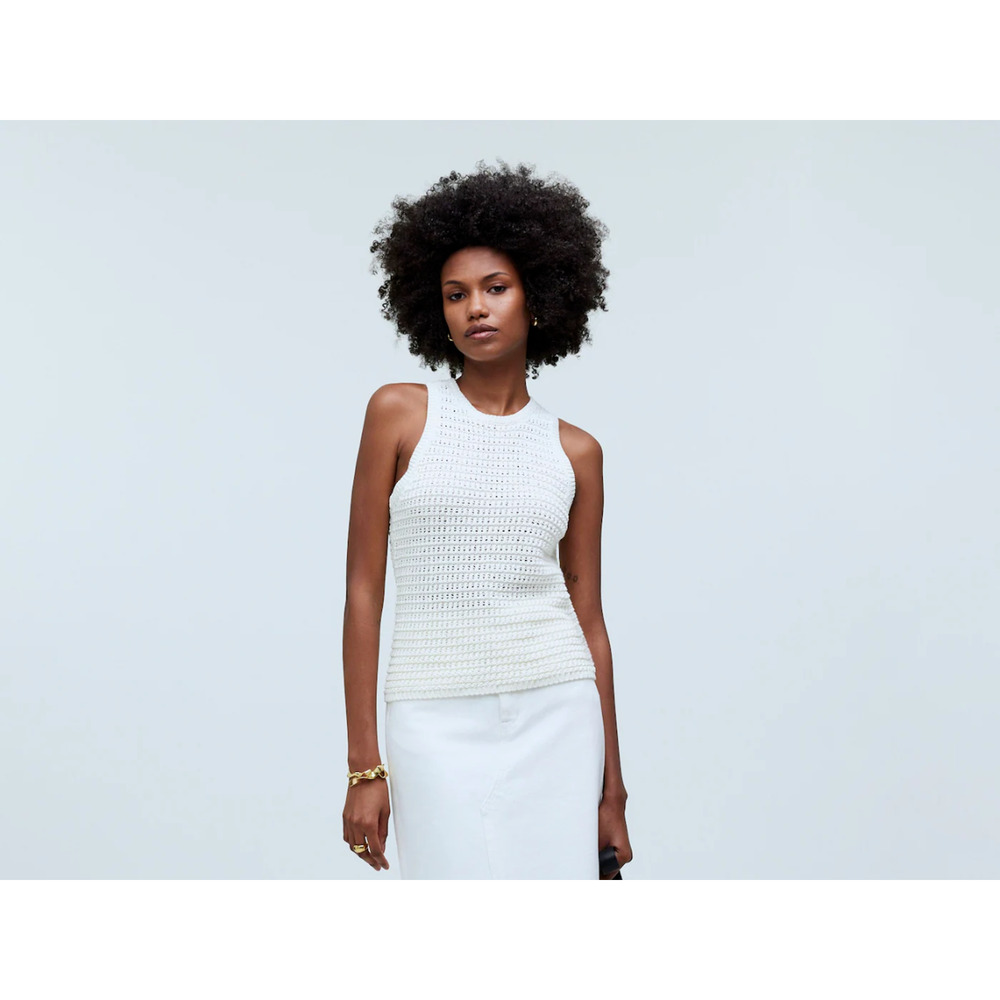Madewell Womens Sweater Tank Crochet-Knit Crewneck Sleeveless‎ Ivory Medium NEW